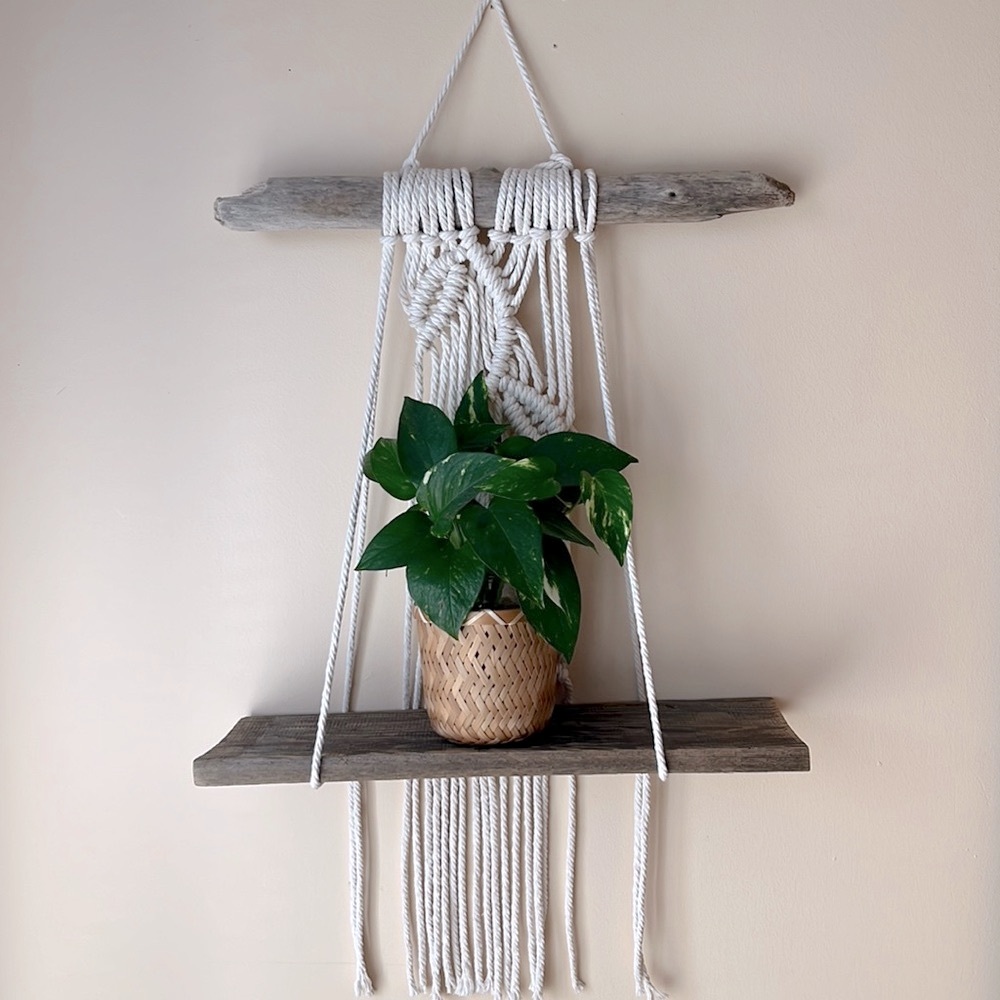 New Handmade Macramé Wood Wall Shelf Decor